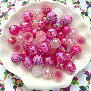 Lot Of 50 Beads For Beadable Pens-Pink Shimmer Mix